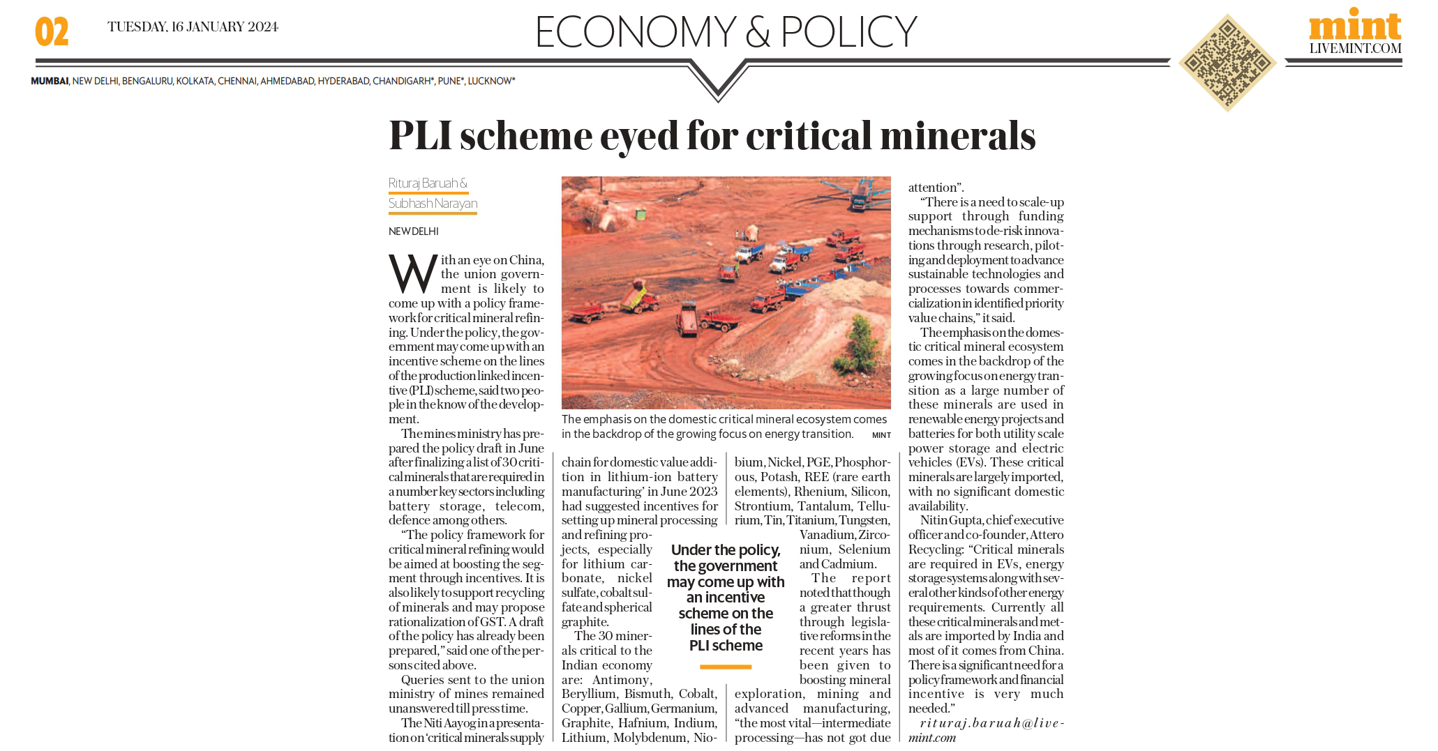 PLI scheme eyes for critical mineral